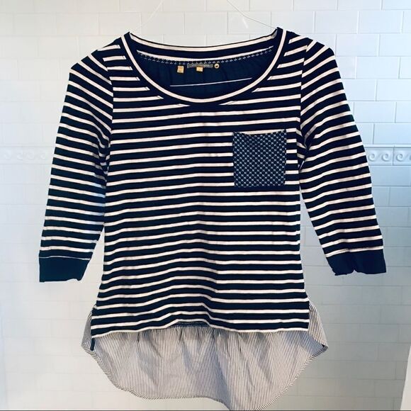 Anthropologie little yellow button stripe top - Picture 1 of 4